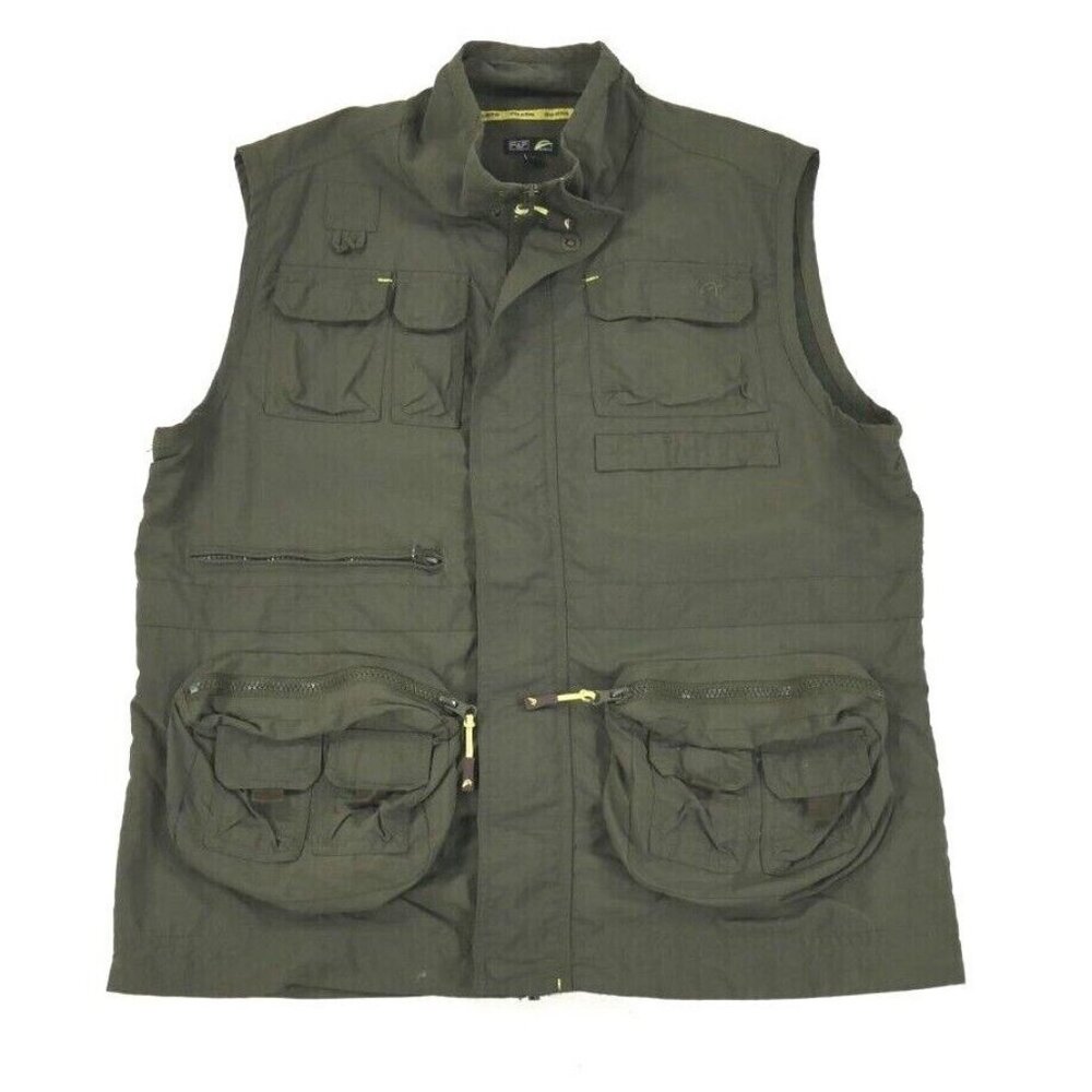 F&F Active Green Fishing Hunting Photography Vest Multi-pocket Zipped Large